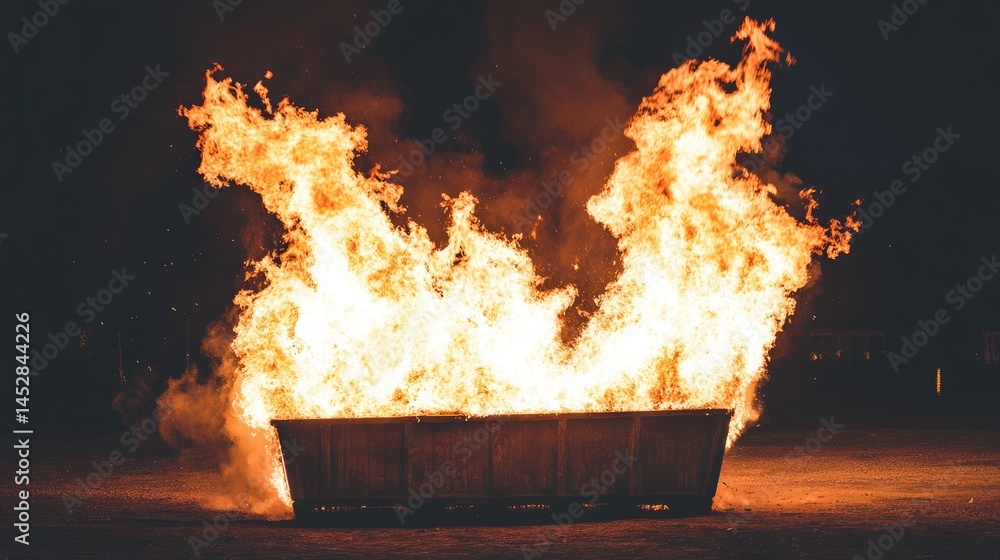 Obraz premium Night Inferno Fiery Dumpster Blaze.
