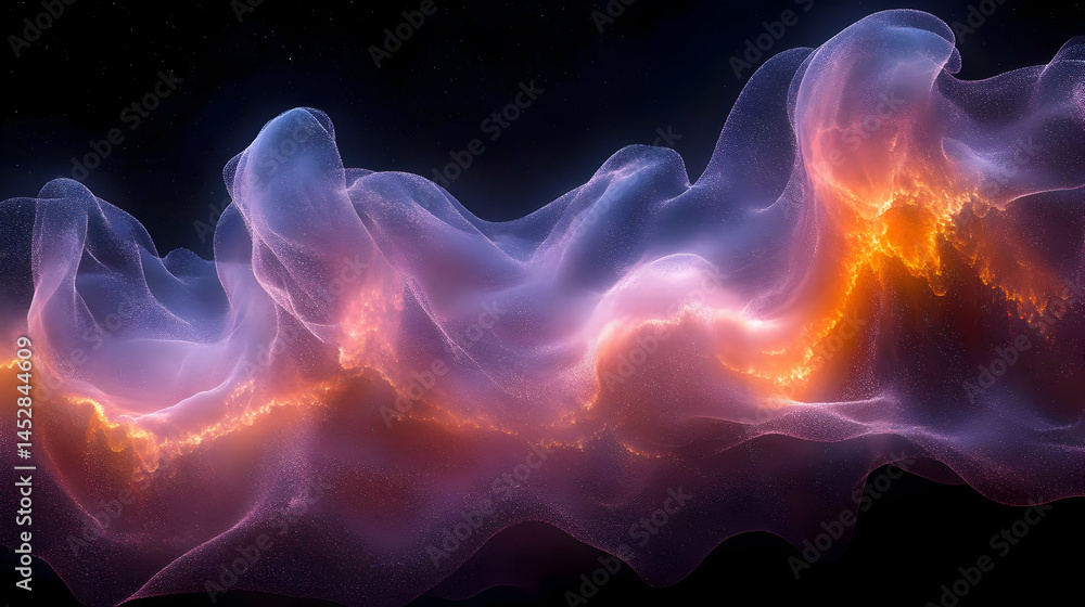 Fototapeta premium Cosmic Nebula with Glowing Purple Orange and Blue Particles