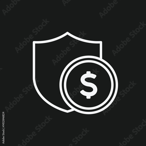 Shield Protecting Dollar Coin, Representing Financial Security and Money Protection on Black Background