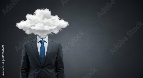 Obraz na płótnie Businessman with Cloud Head Conceptualizing Ideas and Thoughts w salonie