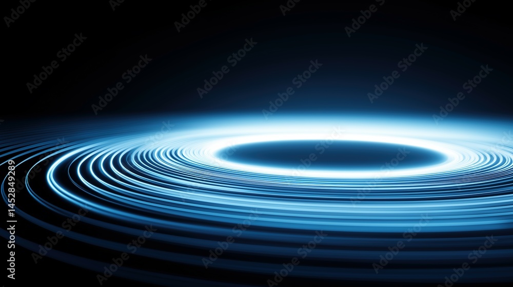 Fototapeta premium Abstract circular light pattern in gradient blue tones, symbolizing global connectivity and harmony