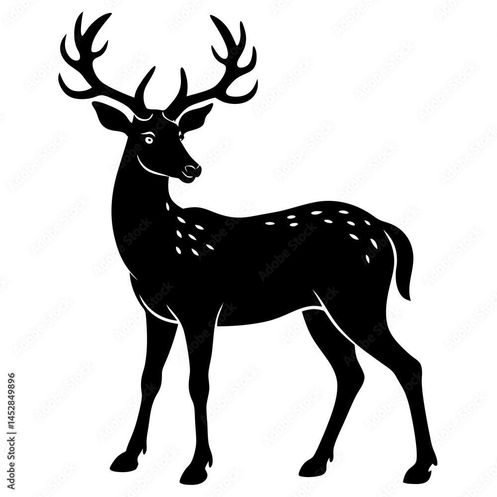 Obraz premium Deer Silhouette: A striking black silhouette of a deer, its antlers reaching skyward, standing proudly and exuding a sense of nature's strength.