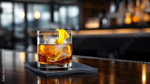 Whiskey Old Fashioned Cocktail at Bar, Downtown