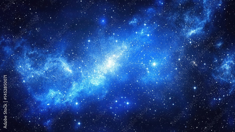 Naklejka premium Celestial Nebula Cosmic Blue Galaxy Starfield.