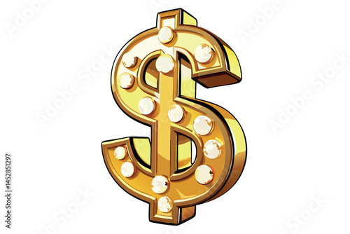 Shiny golden dollar symbol adorned with sparkling diamonds, representing financial success and luxury