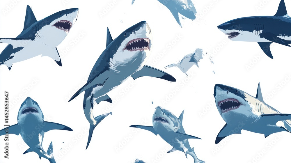 Fototapeta premium Magnificent Great White Sharks: A Symphony of Ocean Predators