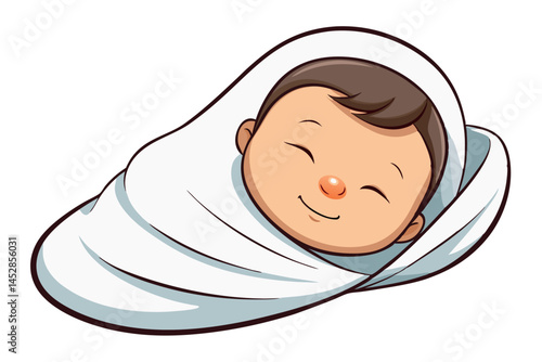 Sweet baby peacefully sleeping in soft blanket, serene and calm face, wrapped in cozy white cloth, newborn child, resting, cute and adorable