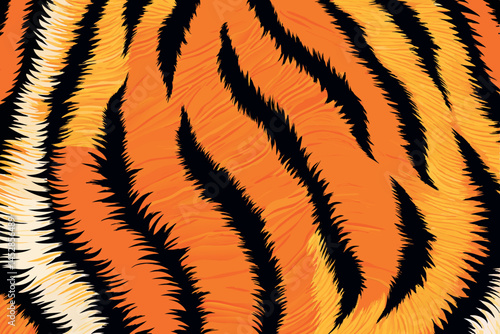 tiger fur texture with vivid orange and black stripes, capturing the beauty and intensity of a wild animals coat up close