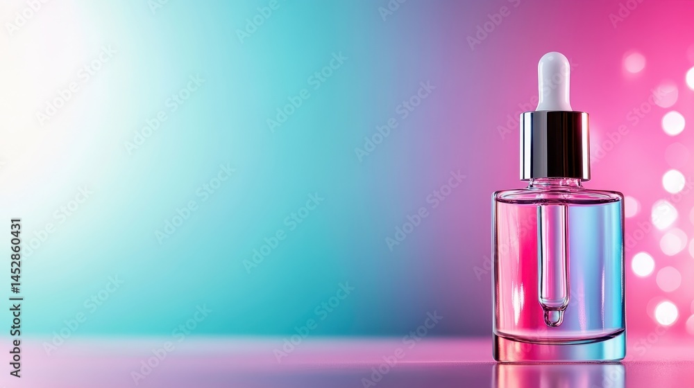 A striking image of a glass dropper bottle filled with liquid, set against a vibrant, blurred gradient background that adds a modern and artistic touch to the composition. A striking image of a glass dropper bottle filled with liquid, set against a vibrant, blurred gradient background that adds a modern and artistic touch to the composition.
