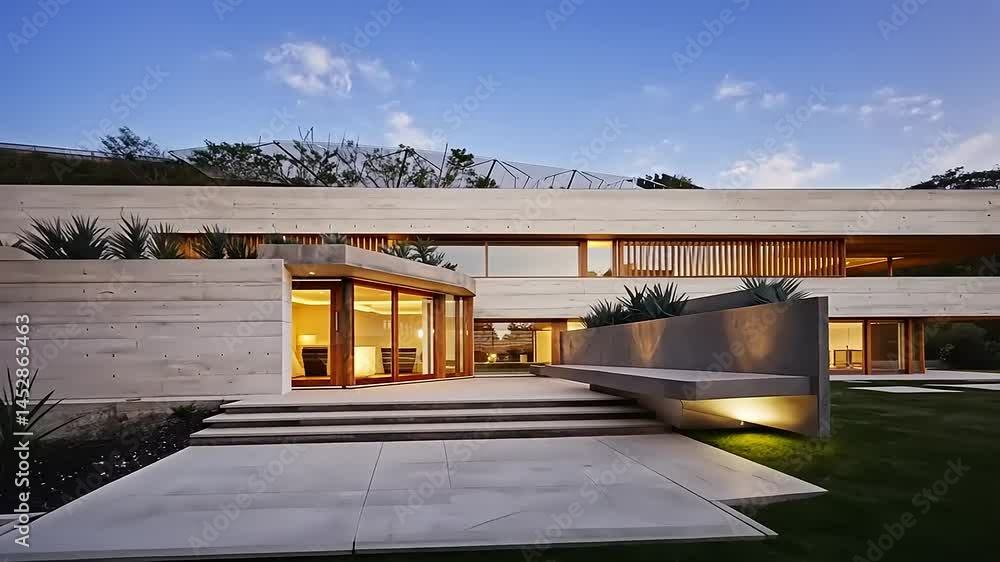 Modern house exterior at twilight. Modern house exterior at twilight.