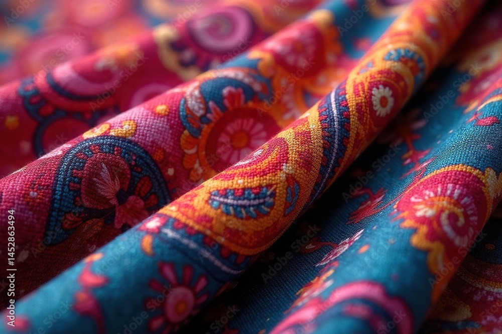 Fototapeta premium Close-up of fabric swatch showing intricate textile design , color, jacquard, design