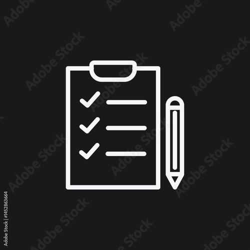 Clipboard with Checkmarks and a Pencil, Representing Tasks, Lists, and To-Do Items on a Dark Background