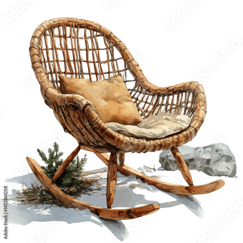 watercolor of Classic Wooden Rocking Cradle, vector, isolated on a white background.