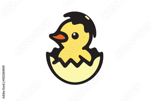 Cute little duck hatched from an egg icon silhouette on white background.01