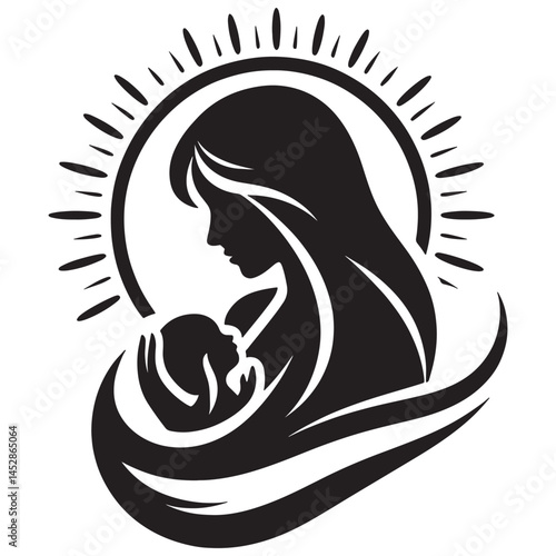 Mother and child silhouette art illustration motherhood love family care design graphic element concept, mothers day