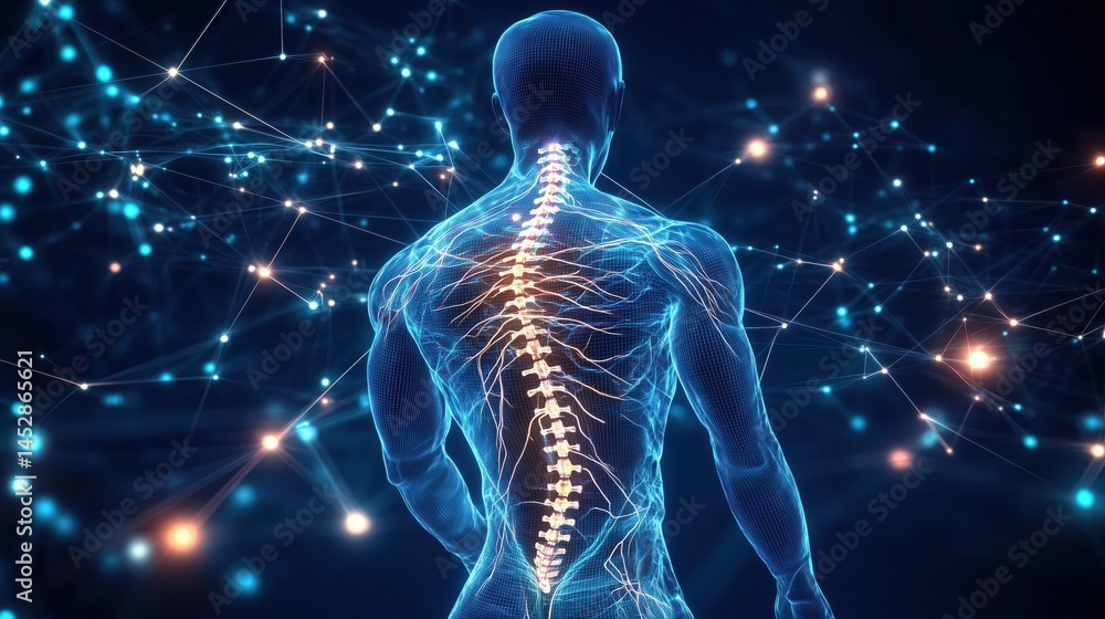 Human spine and nervous system digital rendering Human spine and nervous system digital rendering