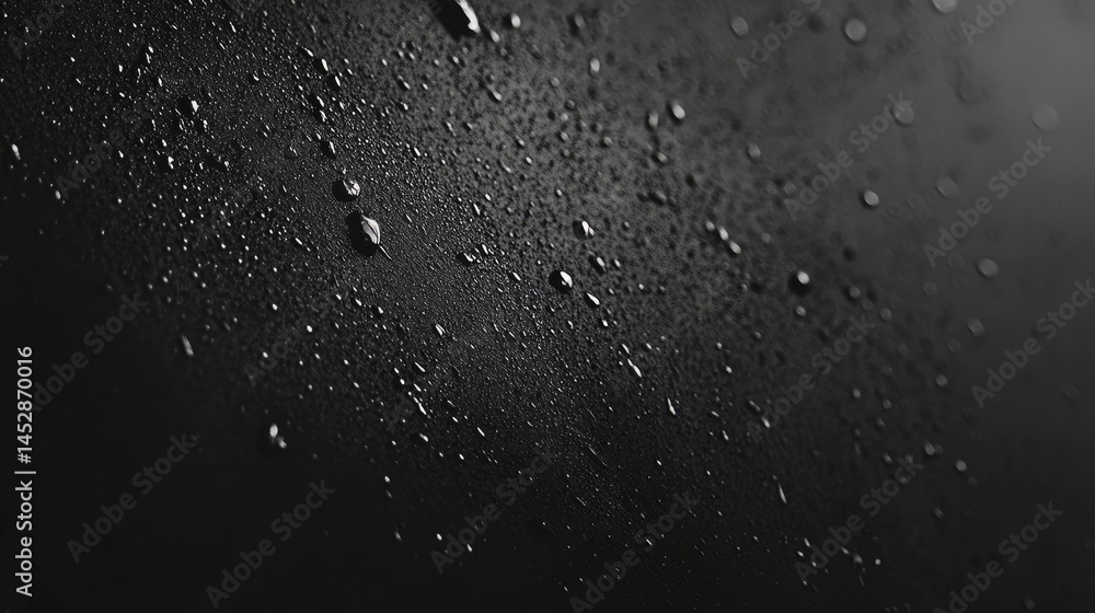 Obraz premium Dark Surface with Water Droplets, Abstract Texture, and Black Background.