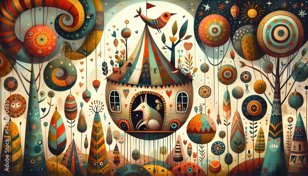Naklejka premium Viaje a Mundos Imaginarios: Globos, Criaturas y Fantasía