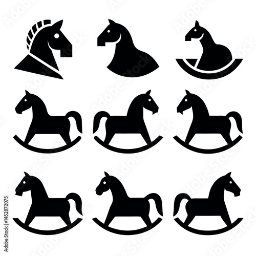 Simple Black and White Silhouette of Rocking Horses