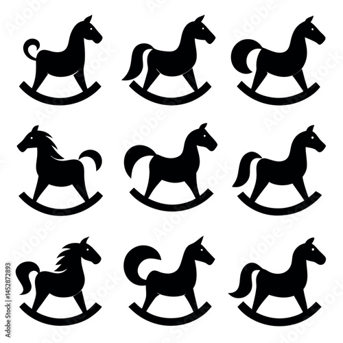 Simple Black and White Silhouette of Rocking Horses