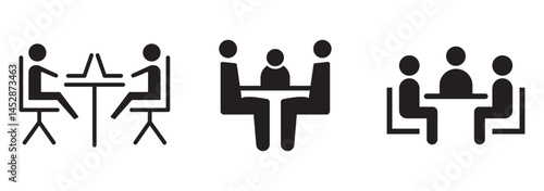 Transparent PNG available
Illustration of a business meeting with five figures seated around a table.