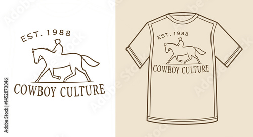 Cowboy Culture Horse Illustration T-shirt Design with Western Vibes, Ranch Wear, Country Life


