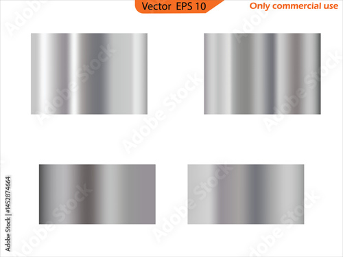 Set of silver metal plates. Set of Silver foil texture background. Realistic silver, gradient mesh. High resolution