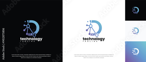 Letter D technology logo design template. Letter D technology connection logo template.