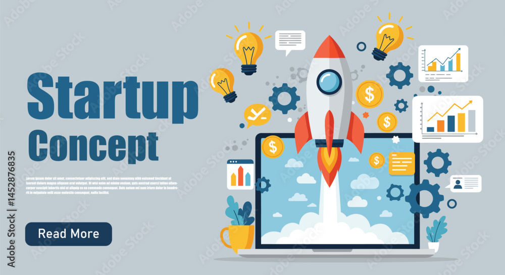 Flat Vector Illustration of Startup Launch and Innovation Flat Vector Illustration of Startup Launch and Innovation