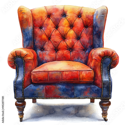 watercolor of Classic Grandfather Chair With A High Back, vector, isolated on a white background.