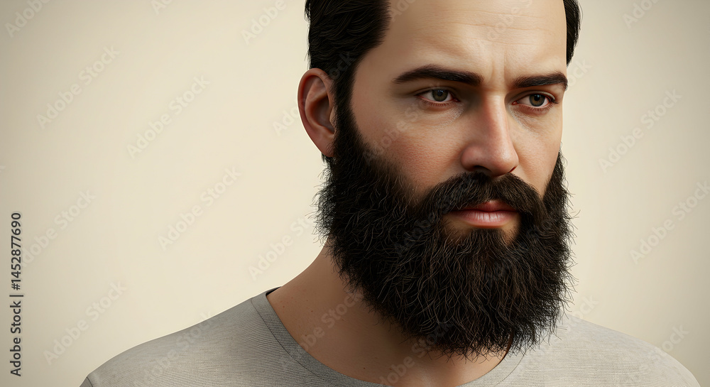 Portrait of a Serious Man with a Full Beard in Neutral Background