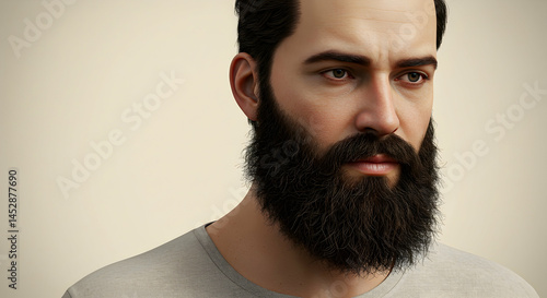 Obraz na płótnie Portrait of a Serious Man with a Full Beard in Neutral Background w salonie