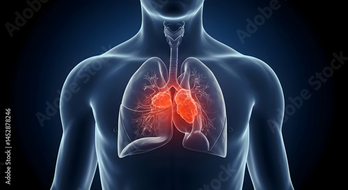 Anatomical Illustration of Human Lungs with Highlighted Areas
