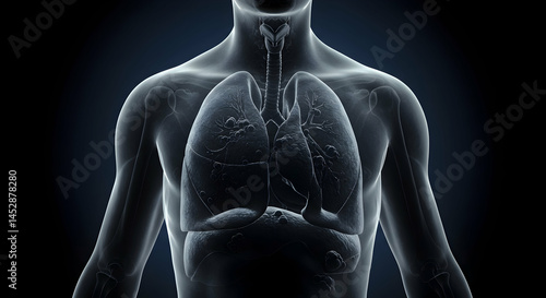 Obraz na płótnie Detailed X-ray Image of Human Lungs with Dark Background w salonie