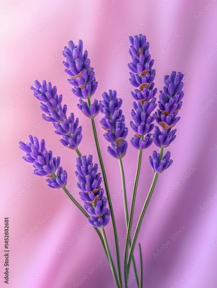 Fototapeta premium Captivating Lavender Blooms Against a Soft Pink Backdrop Showcasing Delicate Floral Beauty and Serene Elegance in a Close Up Still Life Composition