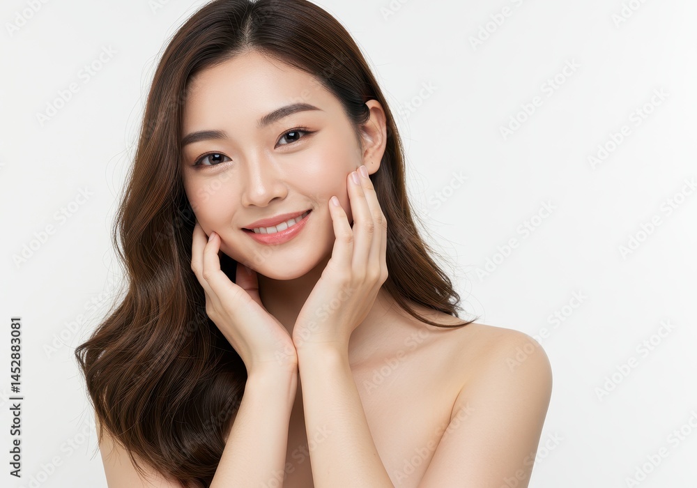 Beautiful woman with smooth skin and long brown hair face girl care model young Beautiful woman with smooth skin and long brown hair face girl care model young