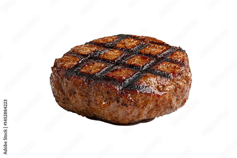 A grilled steak with grill marks, ready to be served. The steak is a perfect cooked, with a beautiful texture and rich color A grilled steak with grill marks, ready to be served. The steak is a perfect cooked, with a beautiful texture and rich color
