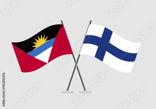 Antigua and Finland vector flags illustration on soft neutral field