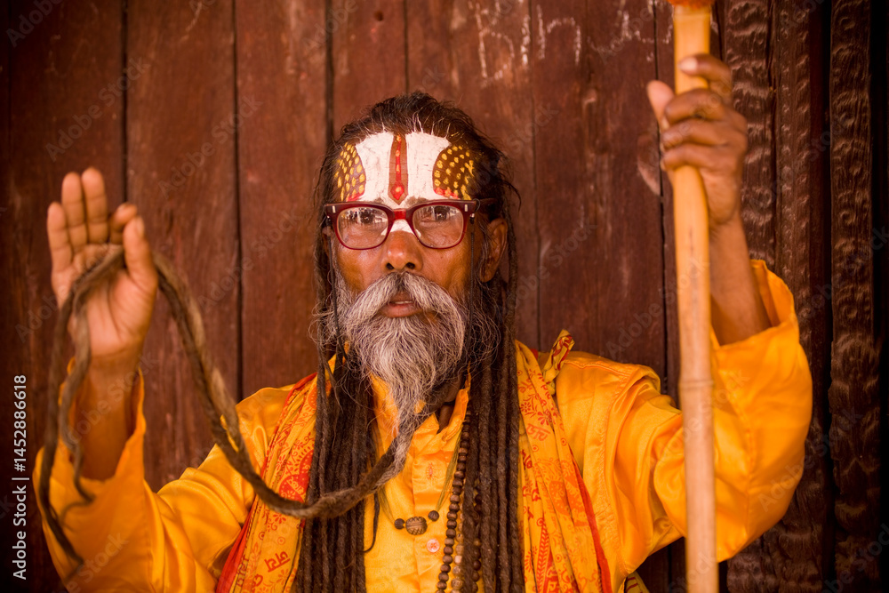 Obraz premium Portrait Sadhu Yogi Hindu Durbar Square Kathmandu Nepal