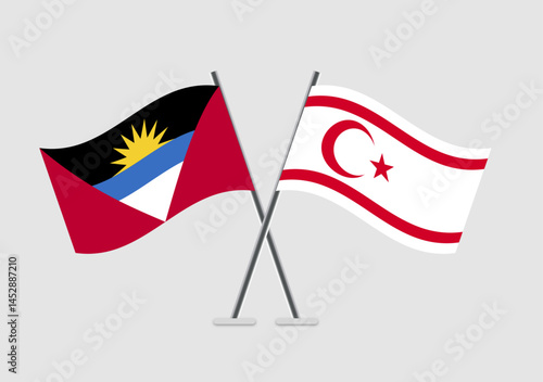 Antigua and Turkish Republic of Northern Cyprus vector flags graphic on flat pole structure photo