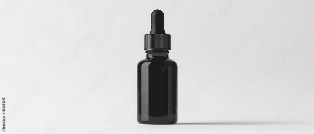 Sleek black dropper bottle on white background showcasing minimalist design for essential oil or serum branding with clean aesthetic and studio lighting for product presentation Sleek black dropper bottle on white background showcasing minimalist design for essential oil or serum branding with clean aesthetic and studio lighting for product presentation