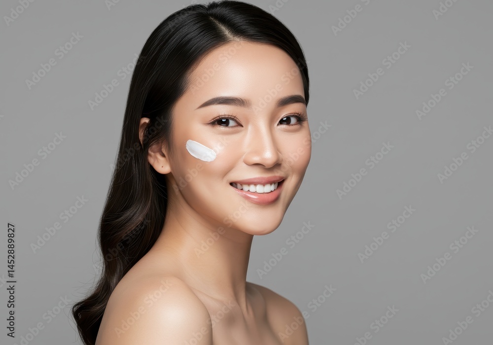 Beautiful woman applying facial cream soft skin face girl care model Beautiful woman applying facial cream soft skin face girl care model