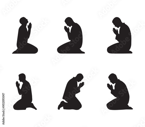 A series of silhouettes depicting individuals in prayerful poses, symbolizing deep faith