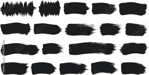 Rough texture grungy vector brush strokes. Abstract shape dry ink lines set.