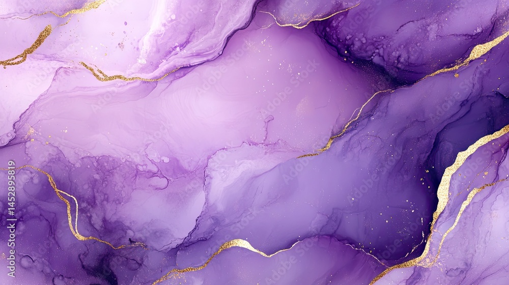 Naklejka premium Lavish Purple Gold Alcohol Ink Art Abstract Texture Background.