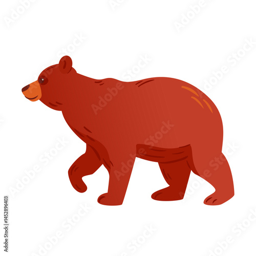 A mighty grizzly bear stands majestically, its thick fur shimmering in the sun, embodying the essence of wild nature. Vector illustration, isolate. For sticker, poster, postcard, design element.