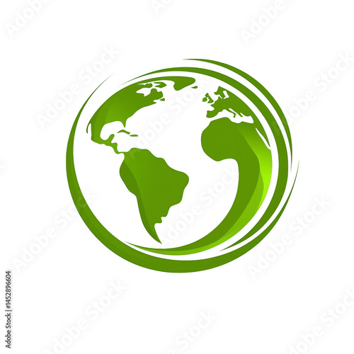 Green globe illustration with swirling lines represents environmental awareness and sustainability. design emphasizes eco friendly themes and global unity