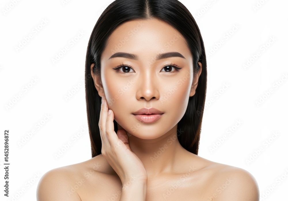 Beautiful asian woman with perfect skin and long black hair portrait face eyes girl care model young Beautiful asian woman with perfect skin and long black hair portrait face eyes girl care model young