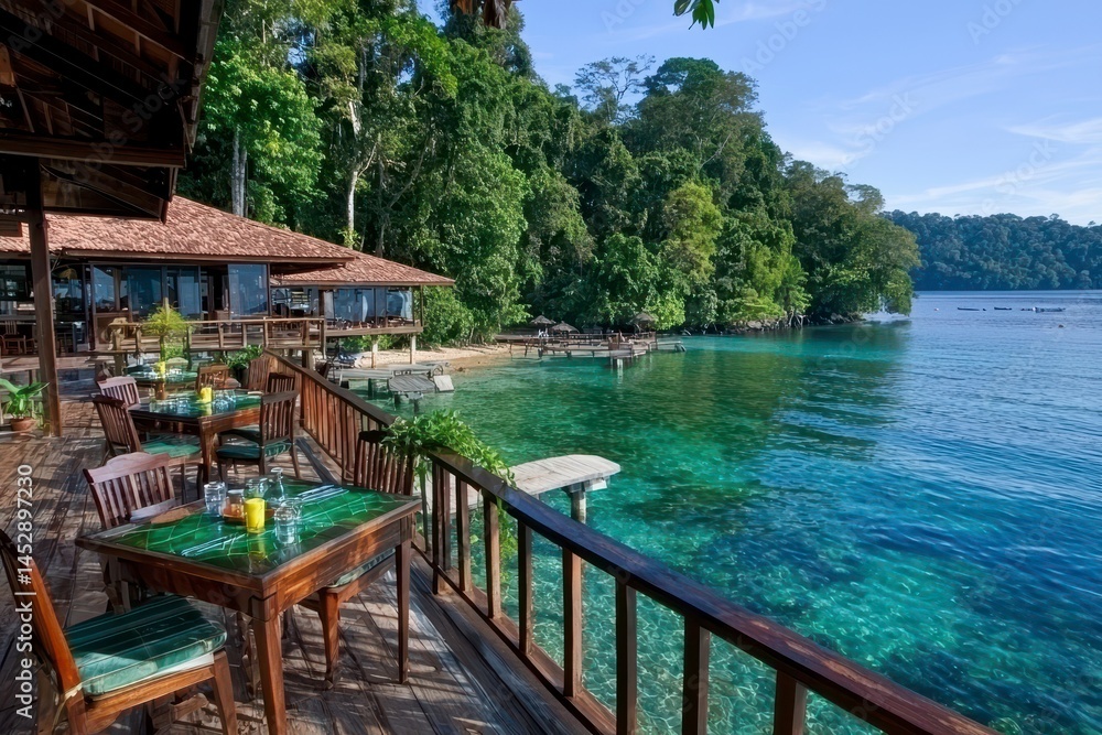 Fototapeta premium Tropical Restaurant Overlooking Turquoise Ocean