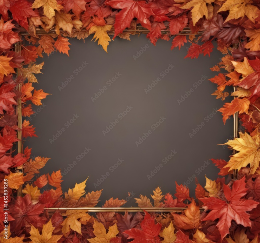 Obraz premium Vibrant red & gold maple leaves frame, autumnal scene, leaves border, background